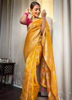 Silk Yellow Traditional Wear Jacquard Work Saree